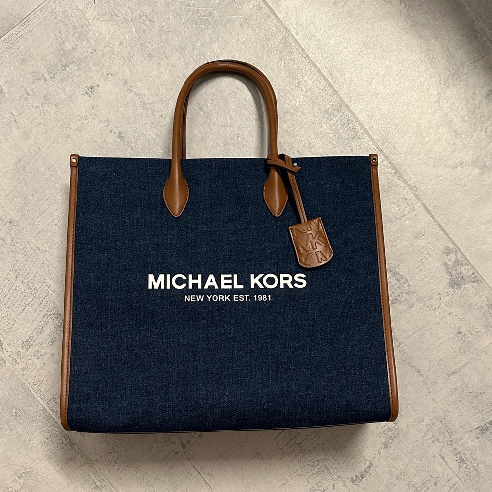 Michael Kors Dark Blue Denim Bag with Brown Leather Trim